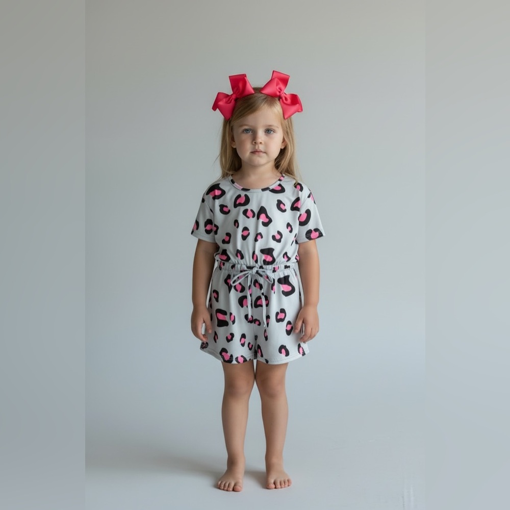 Stylish Kids Leopard Print Romper - Pink and Black